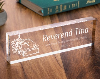 Pastor name plate, Personalized Acrylic name sign, Pastor Gifts, cleric name plate, gift for christians