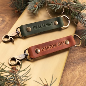 Personalized leather key fob Bible verse gifts, Gifts for Pastor, Him, Men, Gifts ideas for Men, Monogrammed Psalm image 1