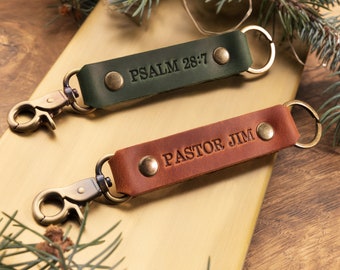 Personalized leather key fob Bible verse gifts, Gifts for Pastor, Him, Men, Gifts ideas for Men, Monogrammed Psalm