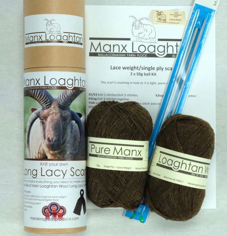 Knit Your Own Manx Loaghtan Short Lacy Scarf Knitting Kits Etsy UK