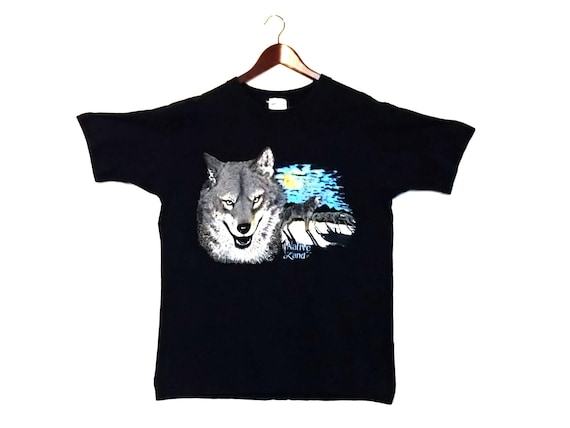 Vintage 1990s wolf native land howling at the moo… - image 1