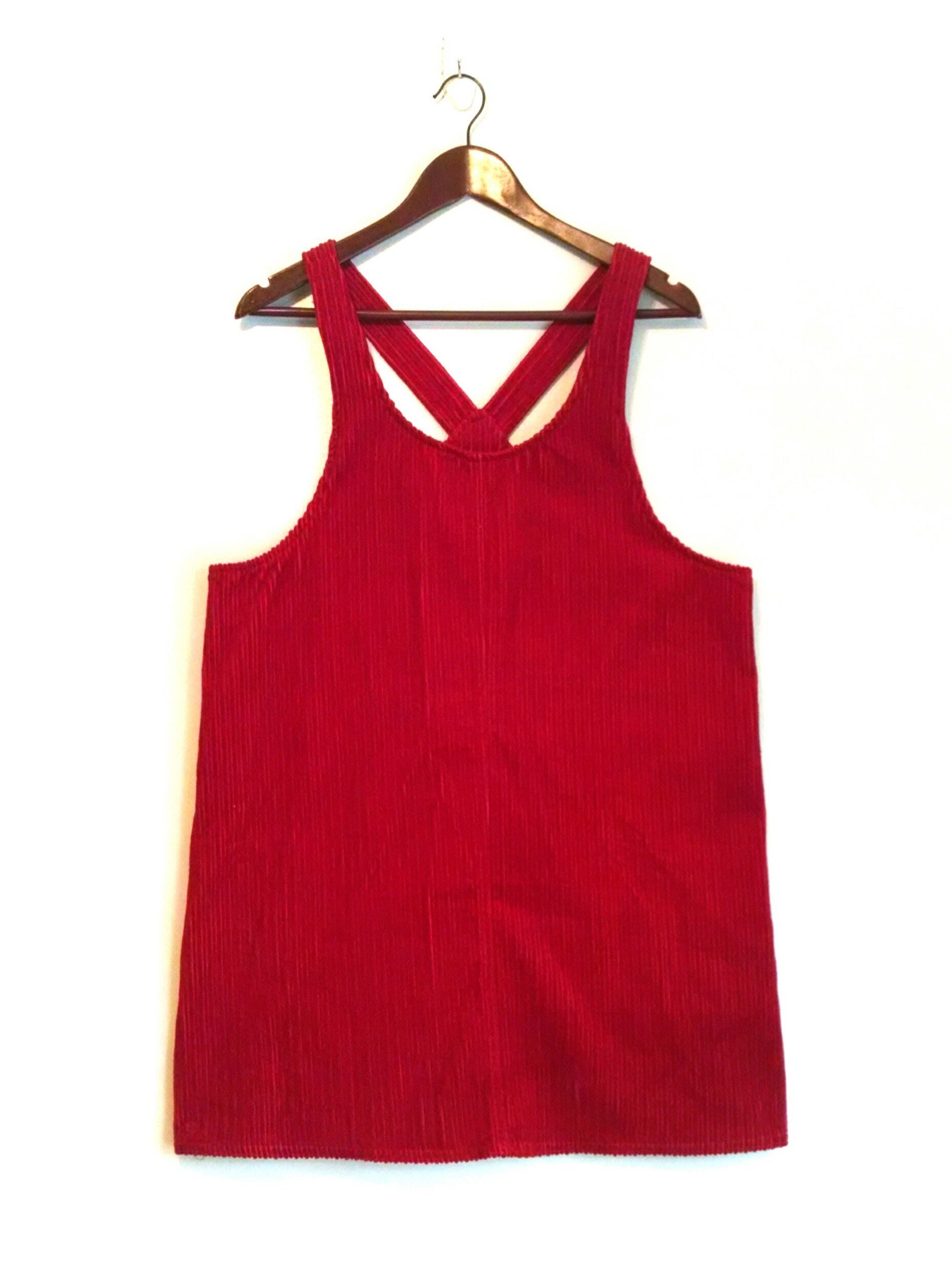 Vintage 1990s Red Corduroy Overall Dungarees Jumper Mini Dress - Etsy UK
