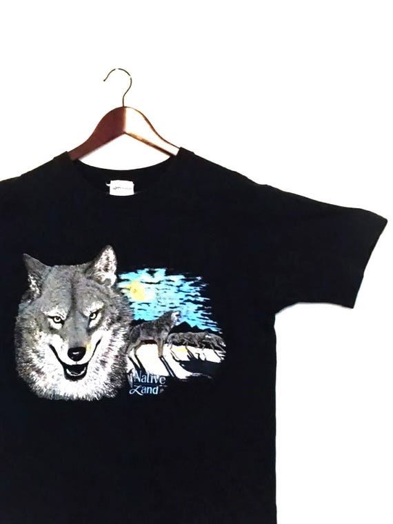 Vintage 1990s wolf native land howling at the moo… - image 4