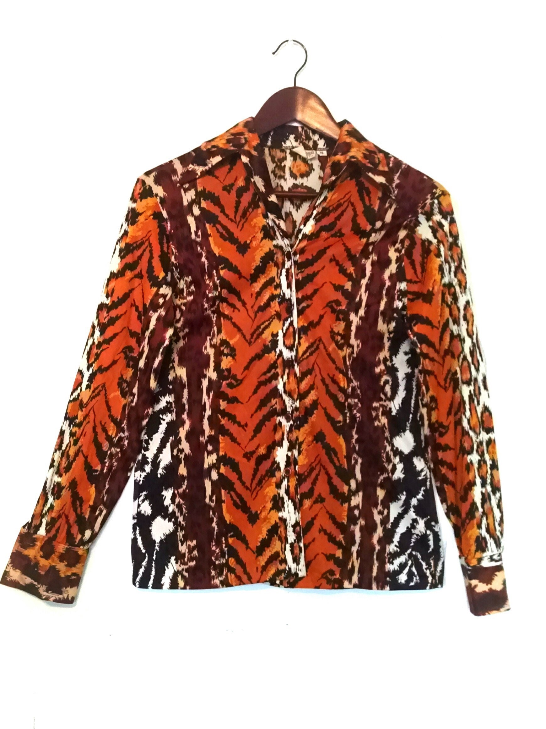 Vintage 1970s Leopard Print Disco Fever Animal Print Button Down Blouse ...