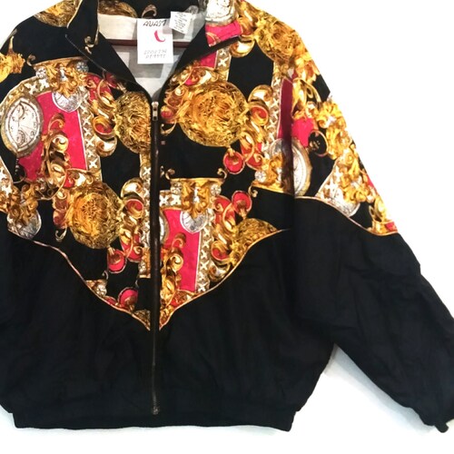 Vintage baroque gold shops metallic lion leopard clock baroque hiphop lined windbreaker jacket