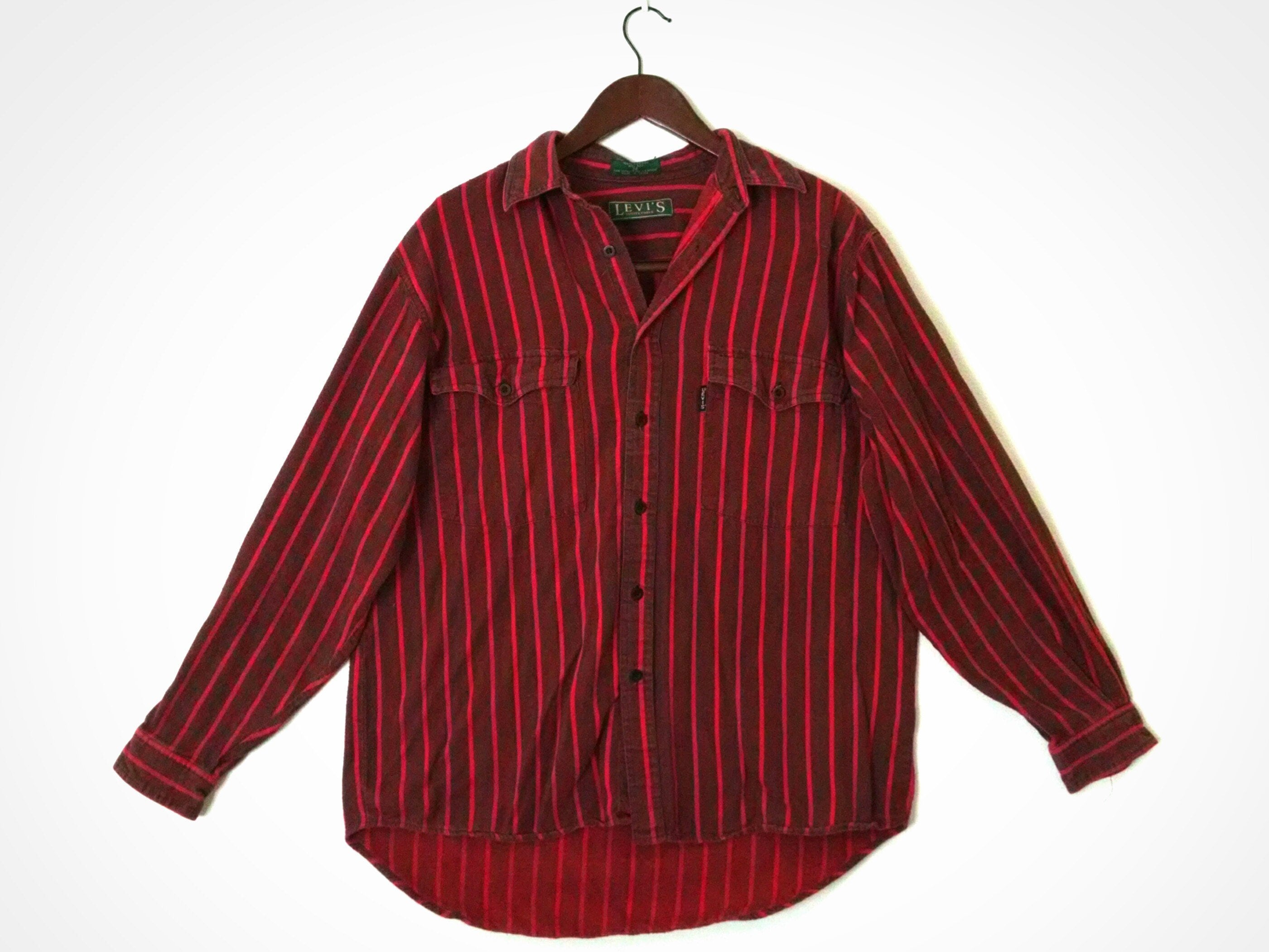 Kleding Herenkleding Overhemden & T-shirts Oxfords & Buttondowns 80s Levi's Pink Brown Striped Shirt Small/Medium 