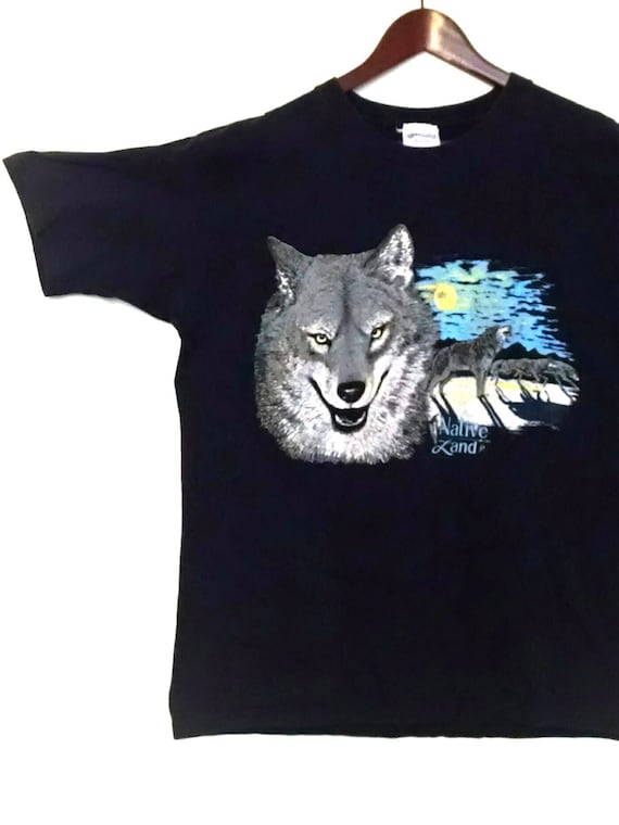 Vintage 1990s wolf native land howling at the moo… - image 3