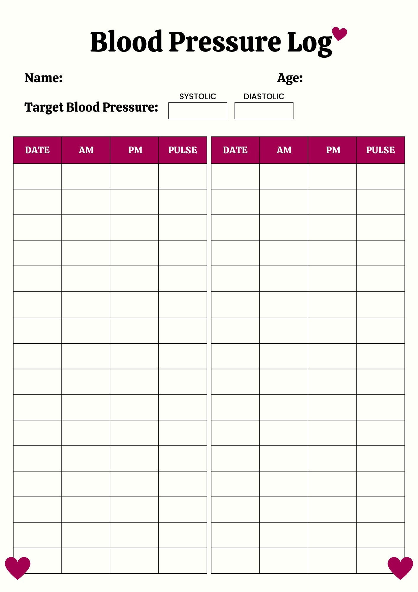 Blood Pressure Log