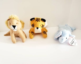 Vintage Mcdonald's Ty Teenie Beanie Babies Peanut Elephant Tiger e Lion della World Wildlife Federation WWF - Peluche Stuffed Animals