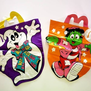 Vintage 1990 McDonald&#39;s Your Choice of Vinyl Halloween Glow in the Dark Trick or Treat Bag - Ghost or Frankenstein Monster