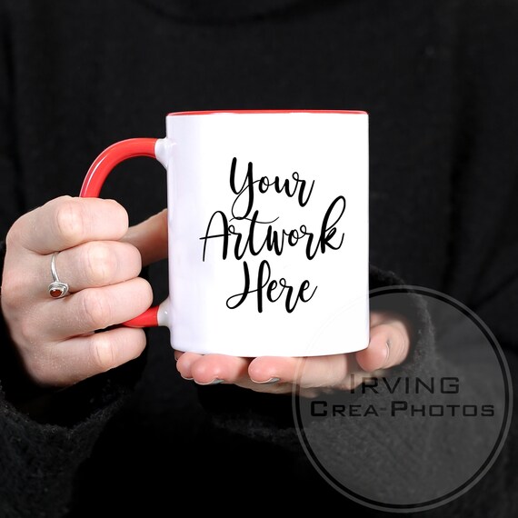 Download Red Handle Mug Mockup 11oz White Mug Mockup Woman Psd Mockups Graphic Design Templates