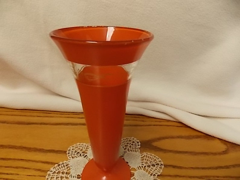 Vintage Orange Glass Tall Vase With Art Deco Gilt Accents Etsy