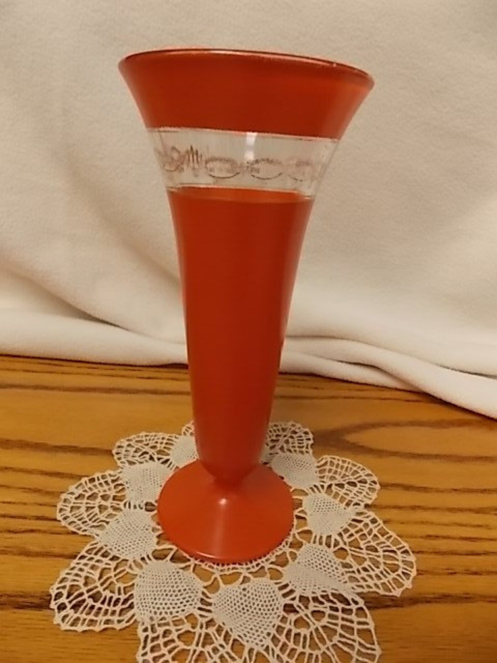 Vintage Orange Glass Tall Vase With Art Deco Gilt Accents Etsy