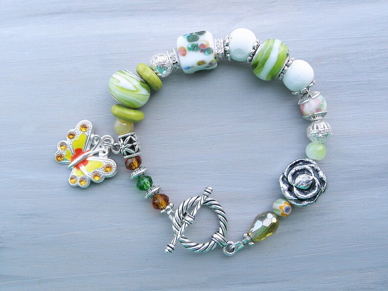 Green chunky bracelet hippie boho bracelet boho fashion Butterfly bracelet gypsy Bohemian jewelry