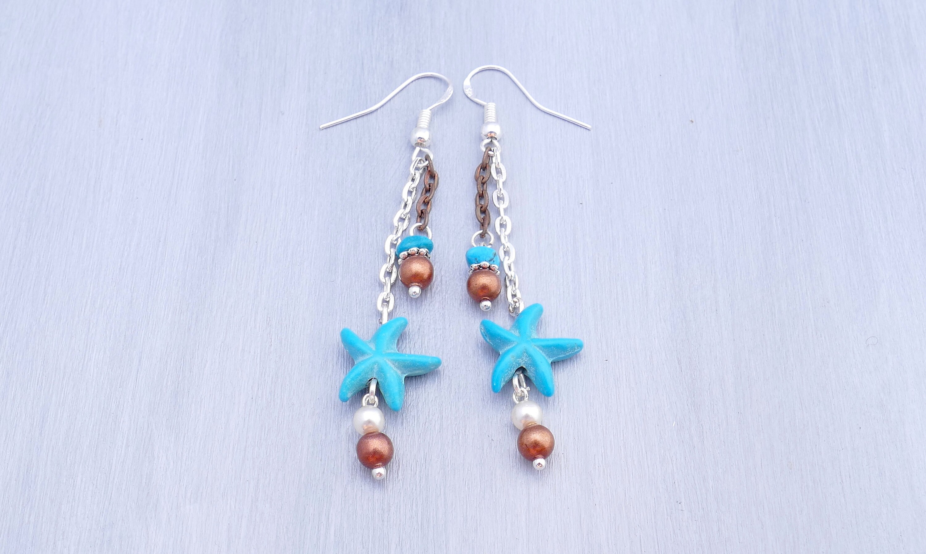 Mixed metals starfish earrings with turquoise sea pearl | Etsy