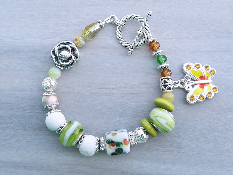 Green chunky bracelet hippie boho bracelet boho fashion Butterfly bracelet gypsy Bohemian jewelry