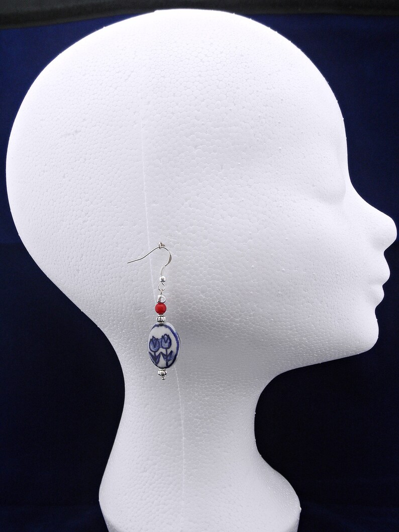 Ceramic Dangle Earrings Tulip Earrings Delft Blue Jewelry Etsy