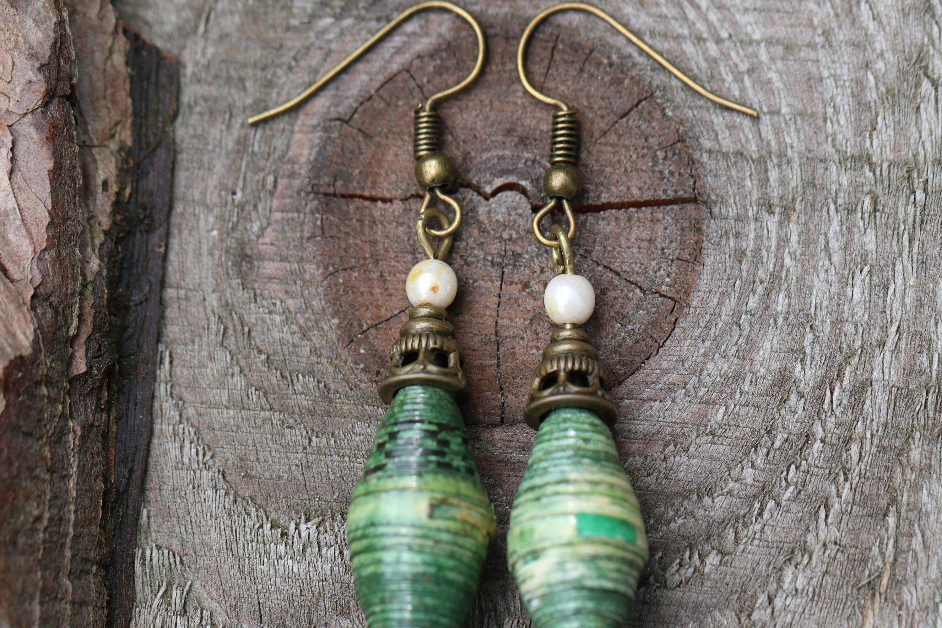 Green Paper Bead Earrings Green Earrings Boho Earrings Boho - Etsy