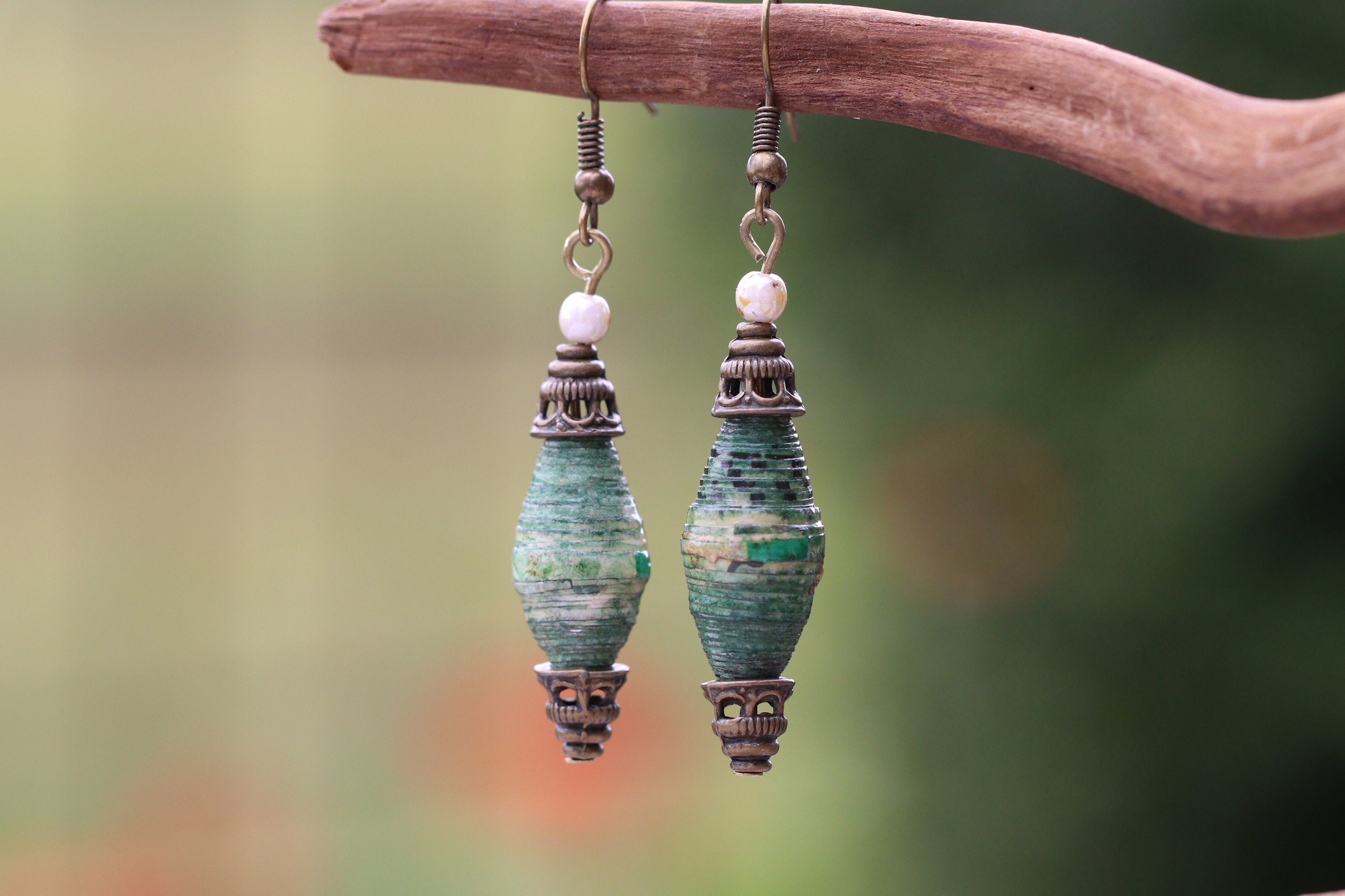Green Paper Bead Earrings Green Earrings Boho Earrings Boho - Etsy