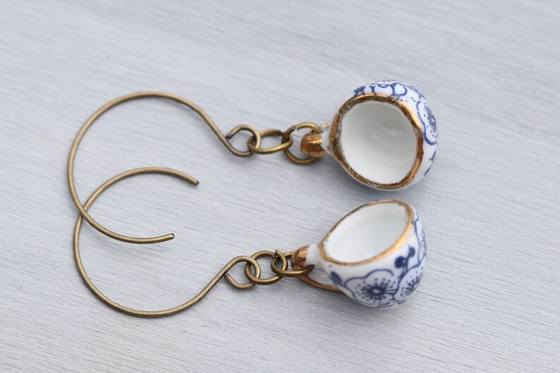 Ceramic teacup earrings Delft Blue earrings Ceramic Etsy