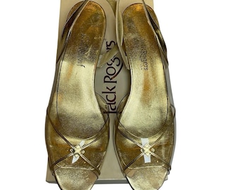 Jack Rogers Gold & Clear Vinyl Slingback Heels Style Dia-X-Lo Size 10 Vintage