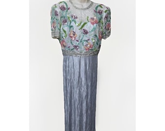 George F Couture Sequin Mother Of Bride Groom Gown Pleated Pastel Spring Glam