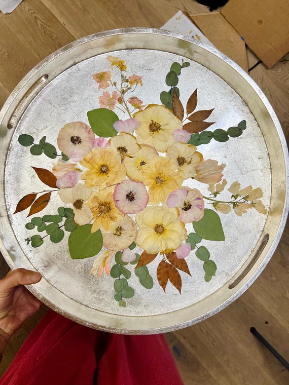 Pressed Wedding Flowers, Large Serving Tray, Bridal Bouquet Preservation, Resin Tray, Custom Flowers