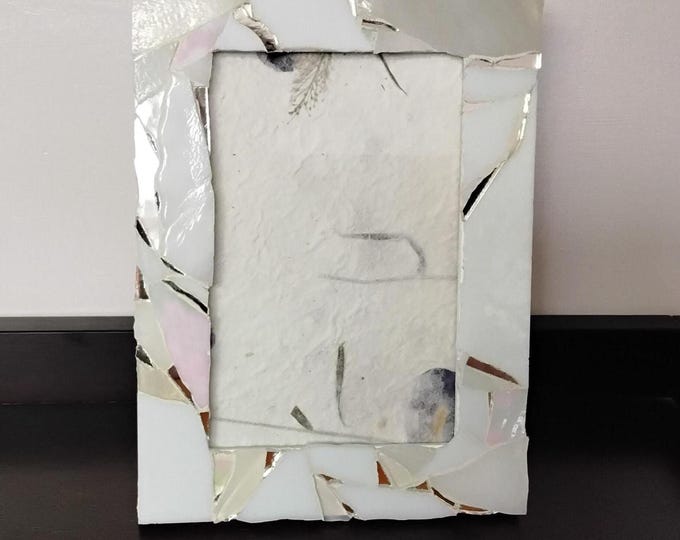 Mosaic Stained and Iridescent Glass and Mirror Vertical or Horizontal, Hanging or Tabletop 4 x 6-inch Frame with Glass