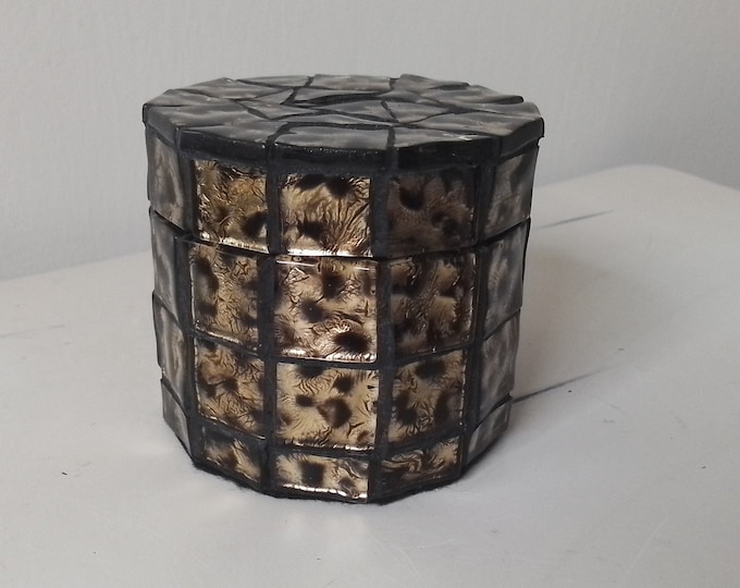 Mosaic Black and Gold Leopard Glass Tiled Round Jewelry, Trinket, Keepsake, Gift, Ring Box