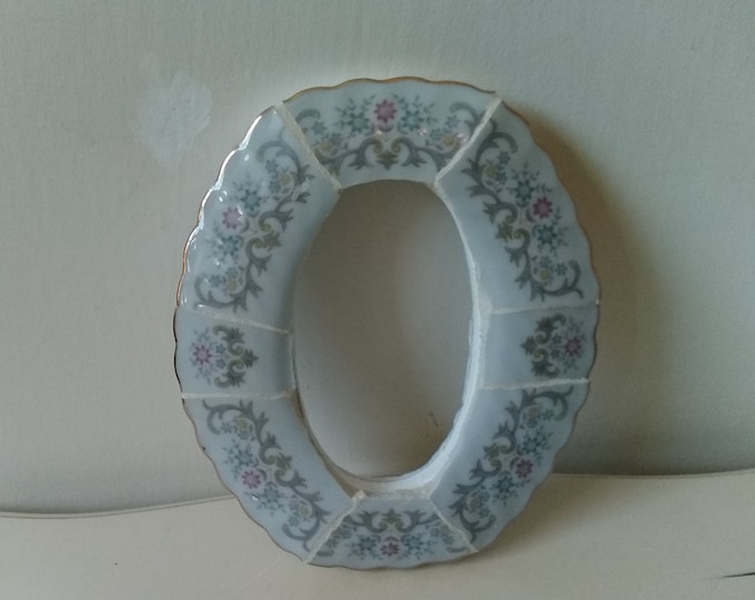 Mosaic Flowered Gold Trimmed Hanging or Standing Fine China Monogram Letter "O"