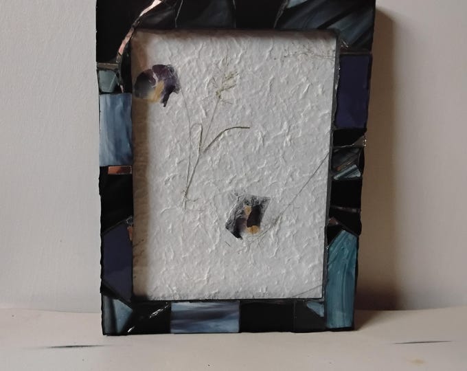 Mosaic Black Stained Glass and Mirror Vertical or Horizontal, Hanging or Tabletop, 6 x 8-inch Frame with Glass