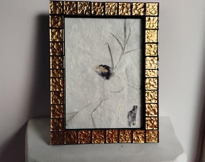 Mosaic Gold Leaf Backed Glass Tiled Vertical or Horizontal, Hanging or Tabletop 5 x 7 Inch Frame With Glass