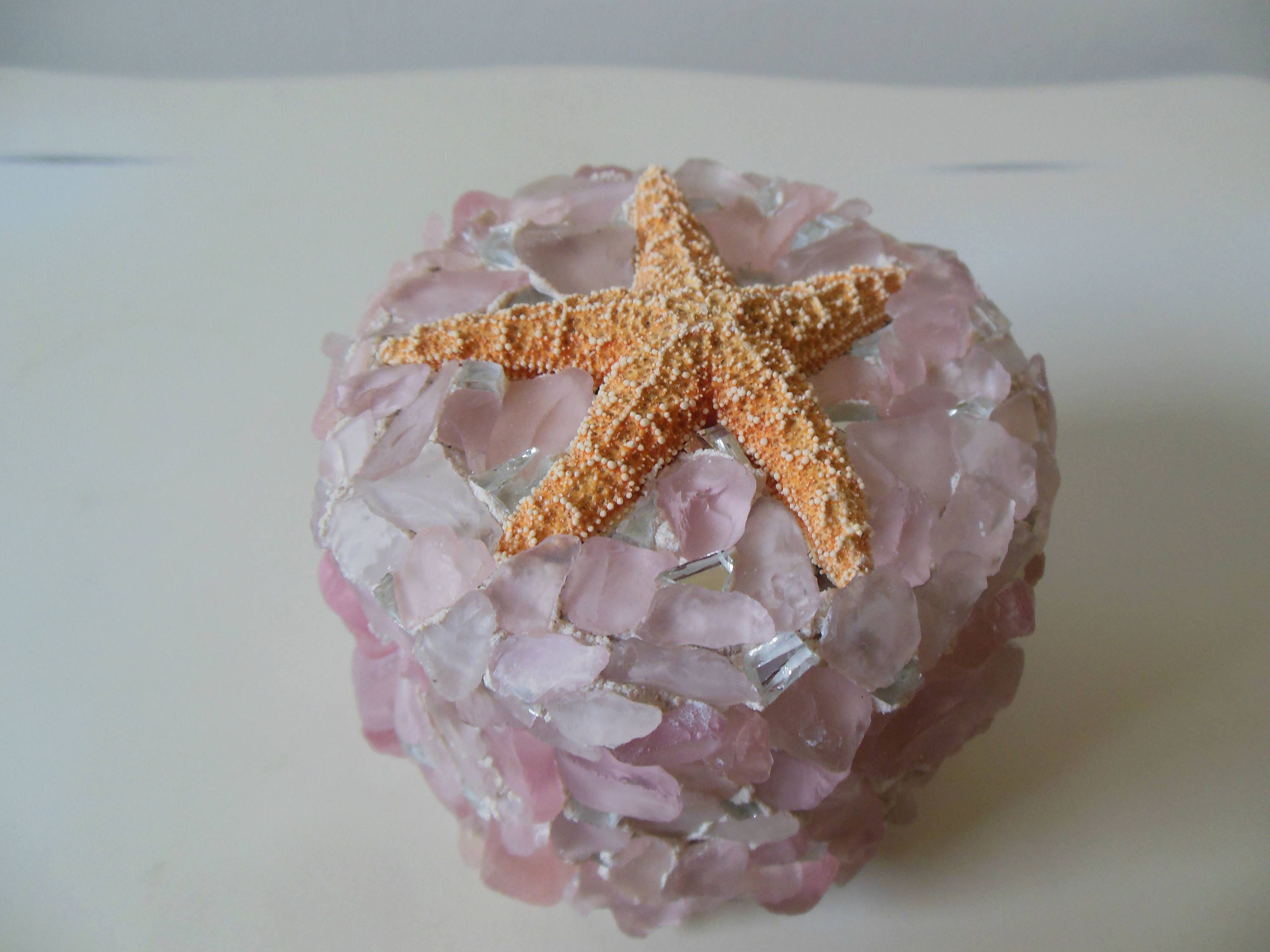 Mirror and Starfish Trinket Rose Quartz Jewelry Pink SeaGlass Gift Box