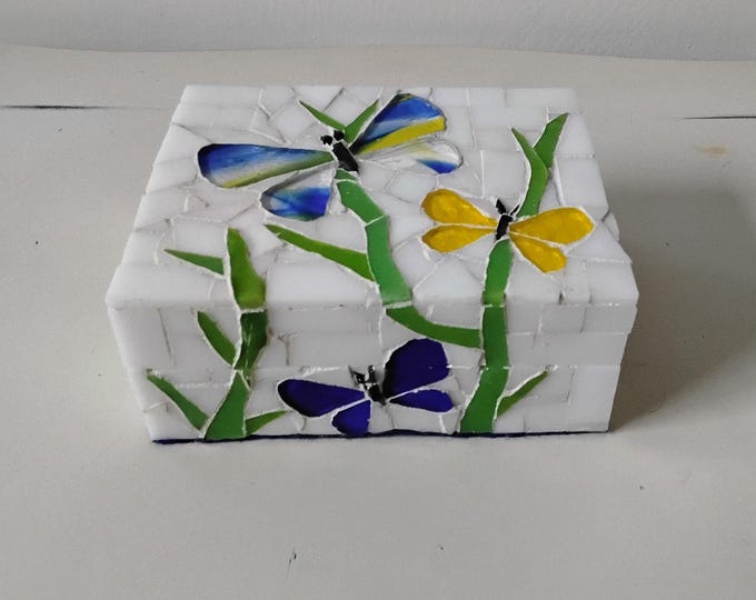 Mosaic Stained and Art Glass Jewelry, Trinket, Keepsake, Hinged Butterfly Box