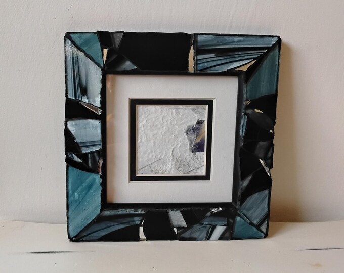 Mosaic Black Stained Glass and Mirror Hanging or Tabletop Square 5 x 5-inch or 2-1/2 x 2-1/2-inch with Matting, Frame with Glass