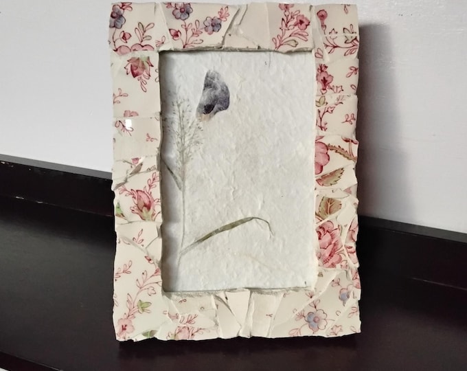 Mosaic Antique Rose Chintz China, Vertical or Horizontal, Hanging or Tabletop 4 x 6-inch Frame with Glass