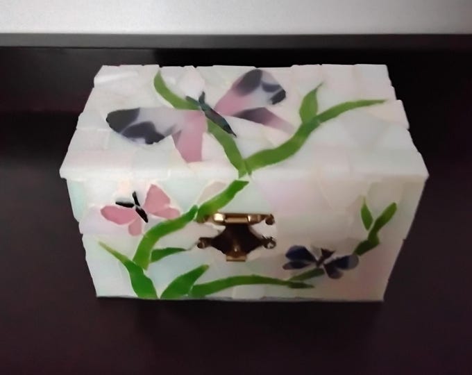 Mosaic Multi-Colored Stained Glass Butterfly Jewelry, Trinket, Keepsake,  Hinged Box