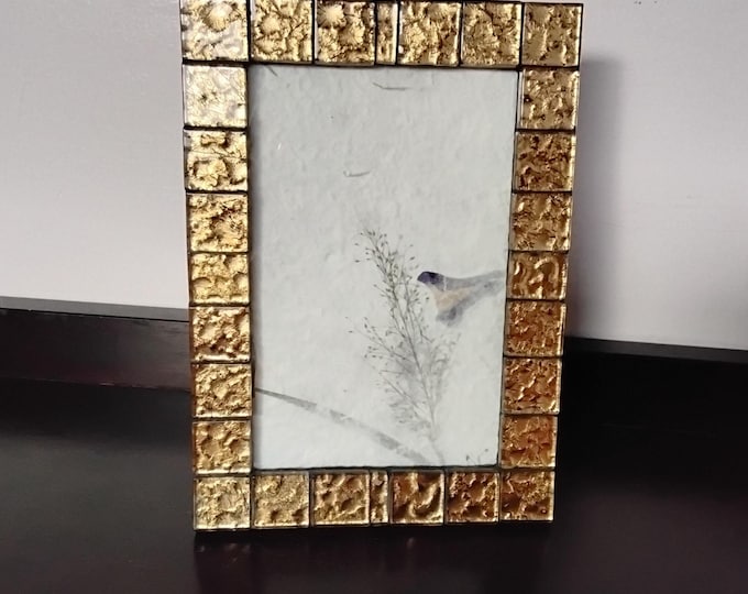 Mosaic Gold Leaf Backed Glass Tiled Vertical or Horizontal, Hanging or Tabletop 4 x 6-inch Frame with Glass