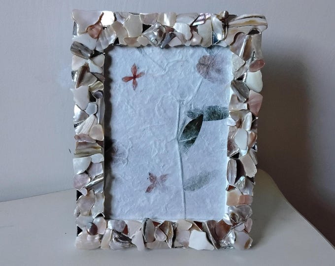 Mosaic All Natural Abalone Shell and Mirror, Vertical or Horizontal, Hanging or Tabletop 5-inch x 7-inch Frame with Glass