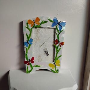 Mosaic Stained Glass Multi-Colored Butterfly 4 x 6 Inch Tabletop or Hanging Vertical Frame with Glass
