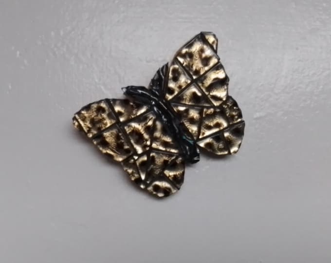 One Mosaic Art Glass and Black and Gold Leopard Glass Tiled Small Multi Position Hanging or Standing Butterfly