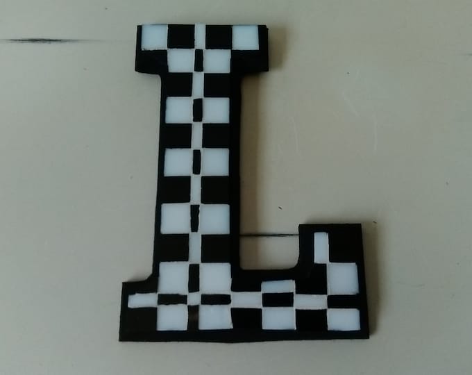 Mosaic Stained Glass Black and White Checkerboard Monogram Hanging Letter "L"