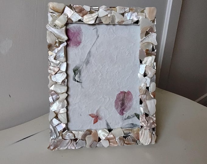 Mosaic All Natural Abalone Shell and Mirror, Vertical or Horizontal, Hanging or Tabletop 5-inch x 7-inch Frame with Glass