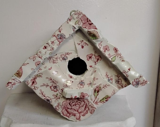 Mosaic Antique Johnson Bros. English Rose Chintz Handcrafted Hanging Birdhouse