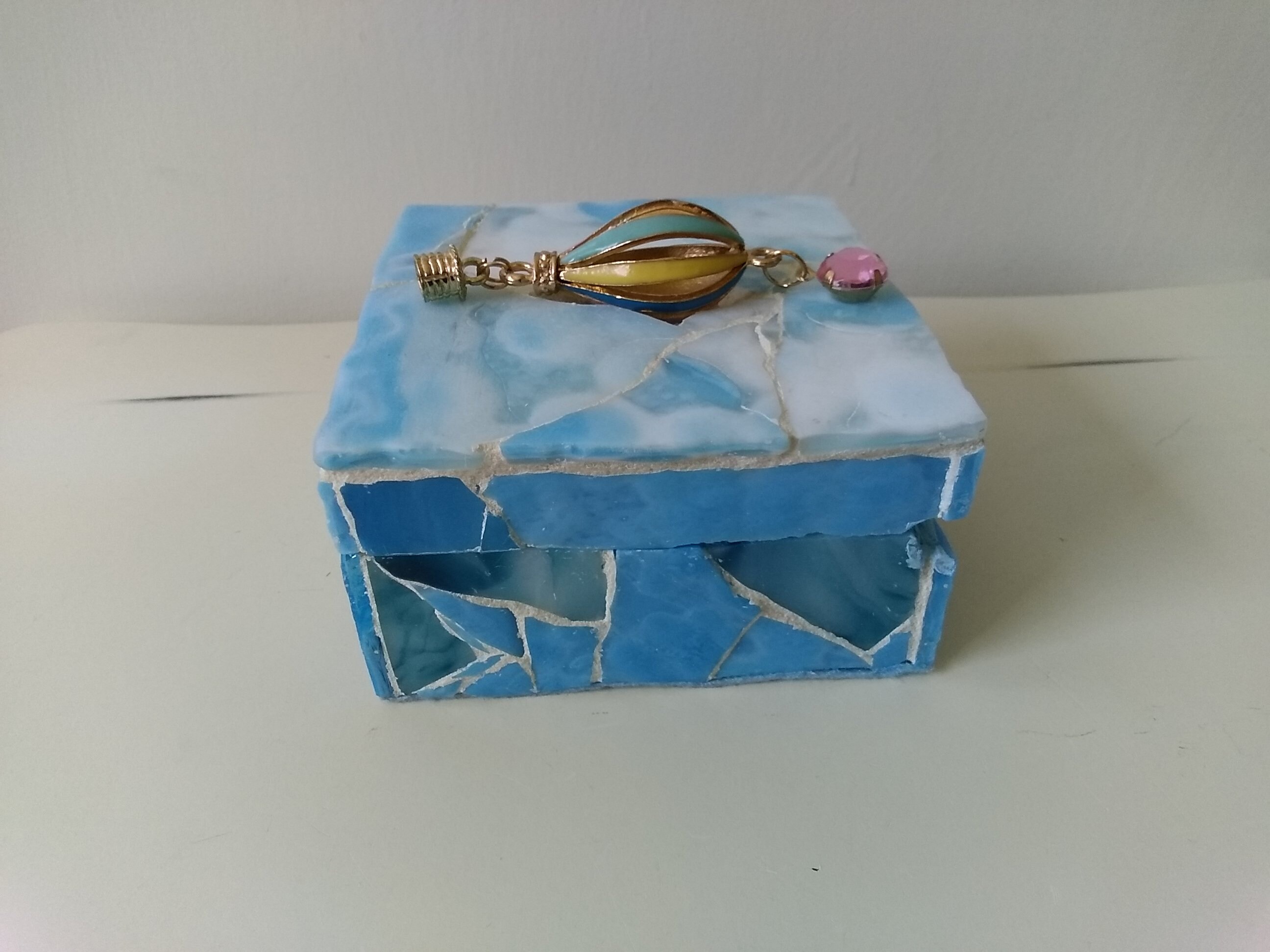 Mosaic Blue & White Stained Glass Jewelry, Trinket, Gift, Ring Box With