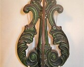 Vintage Letter Note Receipt Holder Cast Iron Lyre Wall Mount