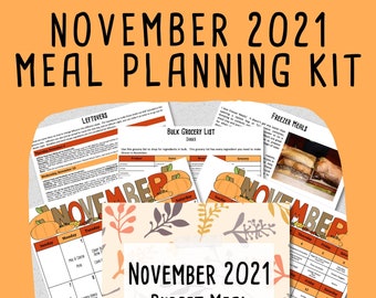 NOVEMBER 2021 Budget Monthly Meal Planner w/ Grocery List and Cookbook - THANKSGIVING Meal Plan - PRINTABLE - Freezer Meal Plan - Budget