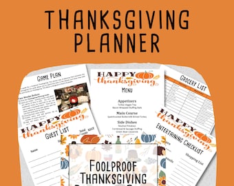 Printable Thanksgiving Planner - Thanksgiving Menu - Meal Planner - Planning Checklist - Grocery List - Guest List - Cookbook