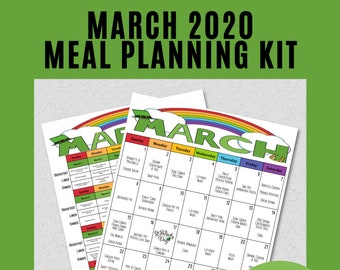 March 2020 Meal Planner and Cookbook | Monthly & Weekly Meal Planner w/ Grocery Lists and Cookbook | Budget Planner | Menu Plan | Printable