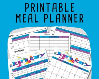 Printable Weekly Meal Plan & Grocery List | Meal Planner w/ Cookbook | Printable Meal Plan | Meal Plan | Meal Planning Templates